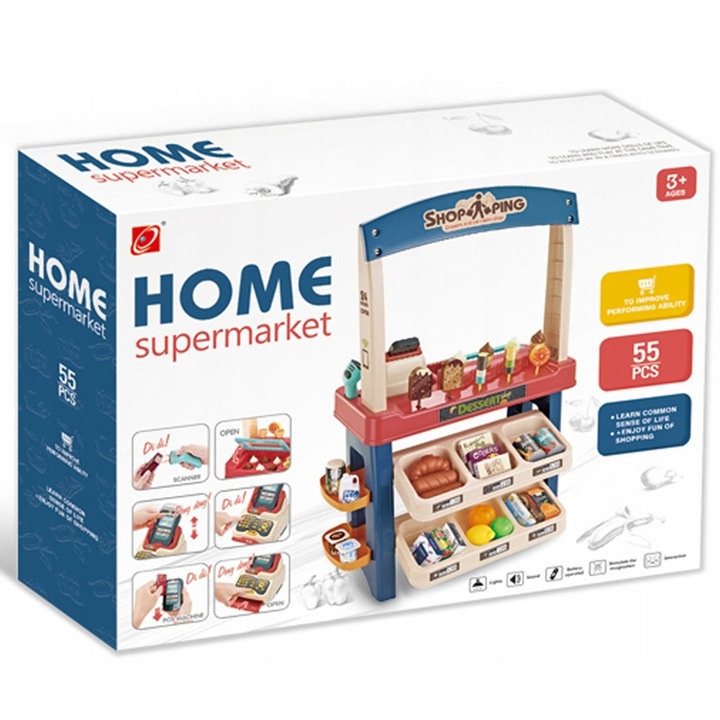 SKLEP SUPERMARKET DLA DZIECI STRAGAN KASA LODY DŹWIĘKI + 55 AKC. MATADI