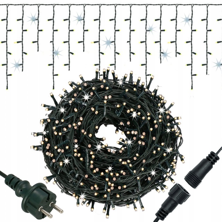 LAMPKI SOPLE CHOINKOWE 300LED KURTYNA ŚWIETLNA FLASH ZEW/WEW CIEPŁY BIAŁY
