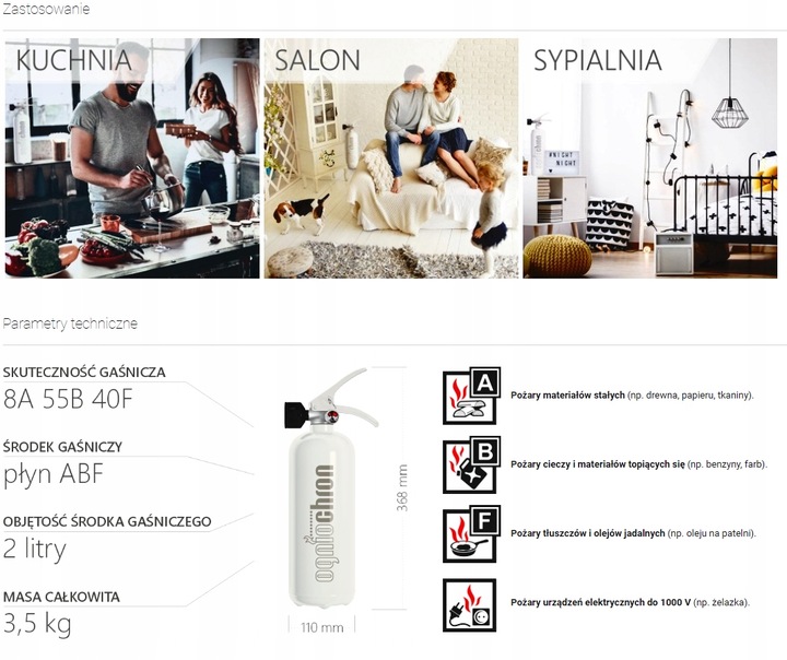 GAŚNICA DOMOWA KUCHENNA Z MANOMETREM OGNIOCHRON BIAŁA 2L MANOMETR UCHWYT