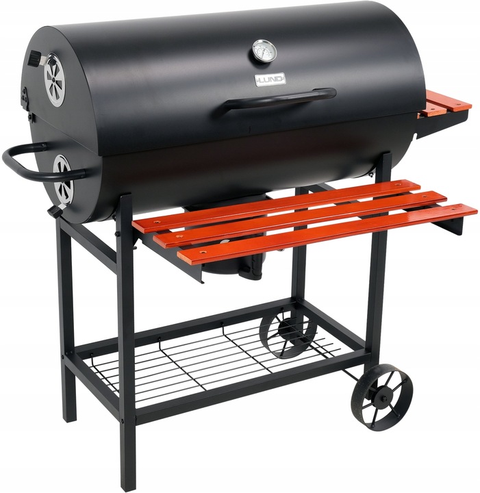 GRILL OGRODOWY WĘGLOWY Z POKRYWĄ DUŻY RUSZT 71x34,5cm POPIELNIK 3 PÓŁKI