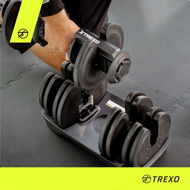 Hantel regulowany TREXO Stalowe TXO-B4W001 40 kg czarny 8 talerzy