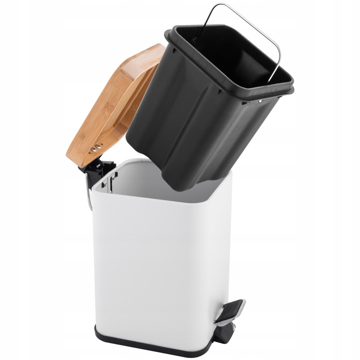 KOSZ NA ŚMIECI ŁAZIENKOWY 3L BIAŁY BAMBUS METAL do WC łazienki kwadratowy