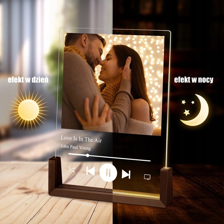 Ramka Zdjęcie na Szkle Lampka Nocna LED 3D XL Piosenka Spotify Walentynki