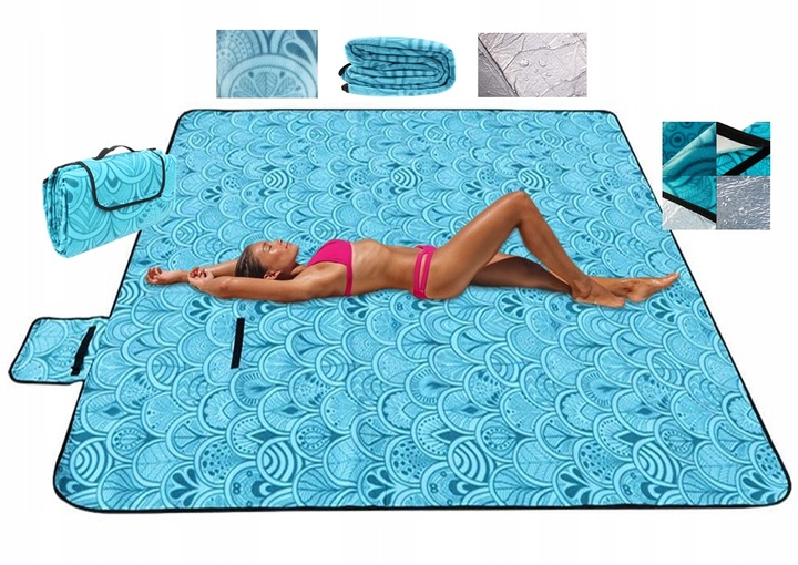 Koc Piknikowy z Uchwytem Izolacja Folia Termiczna Plażowy Mata 200x200cm