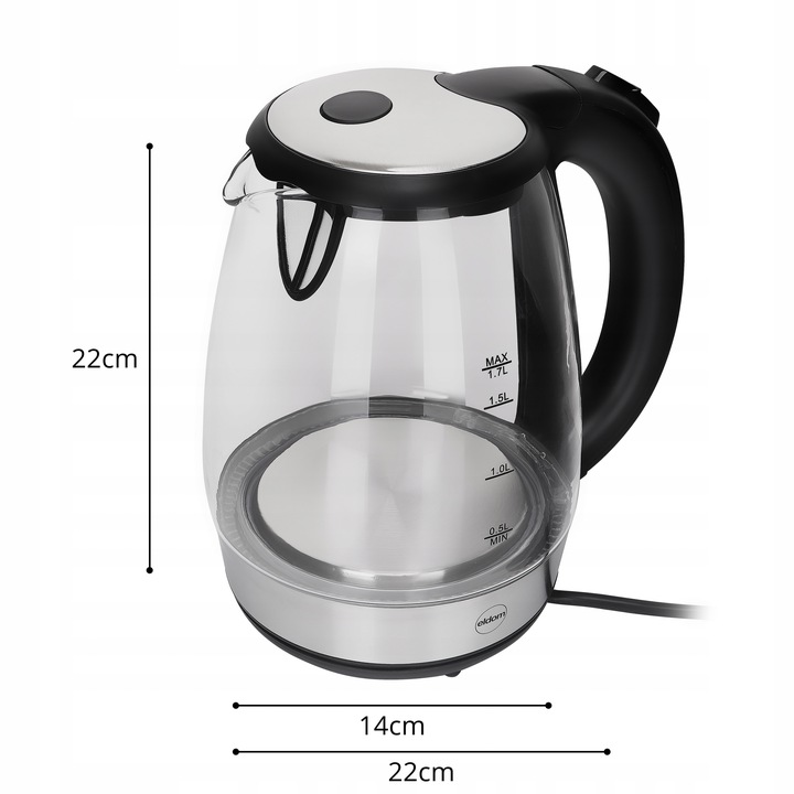 CZAJNIK ELEKTRYCZNY BEZPRZEWODOWY SZKLANY C415 ELDOM 2200 W 1,7 l