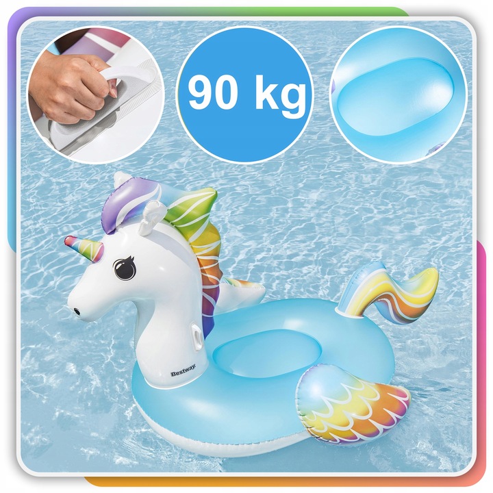 Materac Dmuchany Jednorożec GIGANT na Basen Plażę Uchwyty 224x159cm Bestway