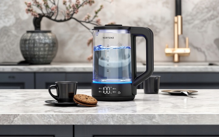 Czajnik Elektryczny LED SMART 2000W Szklany 1,7L Technologia WARM Czarny