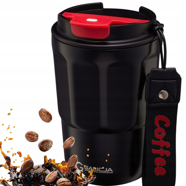 KUBEK TERMICZNY COFFEE ZE SMYCZĄ NDZ 350ML CZARNY