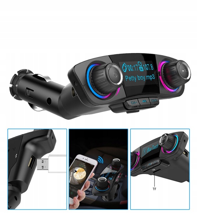 TRANSMITER FM BLUETOOTH ŁADOWARKA 3,1A 2xUSB MP3