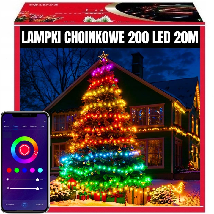 LAMPKI CHOINKOWE 200 LED MULTIKOLOR ŚWIĄTECZNE SMART WIFI PILOT 20M
