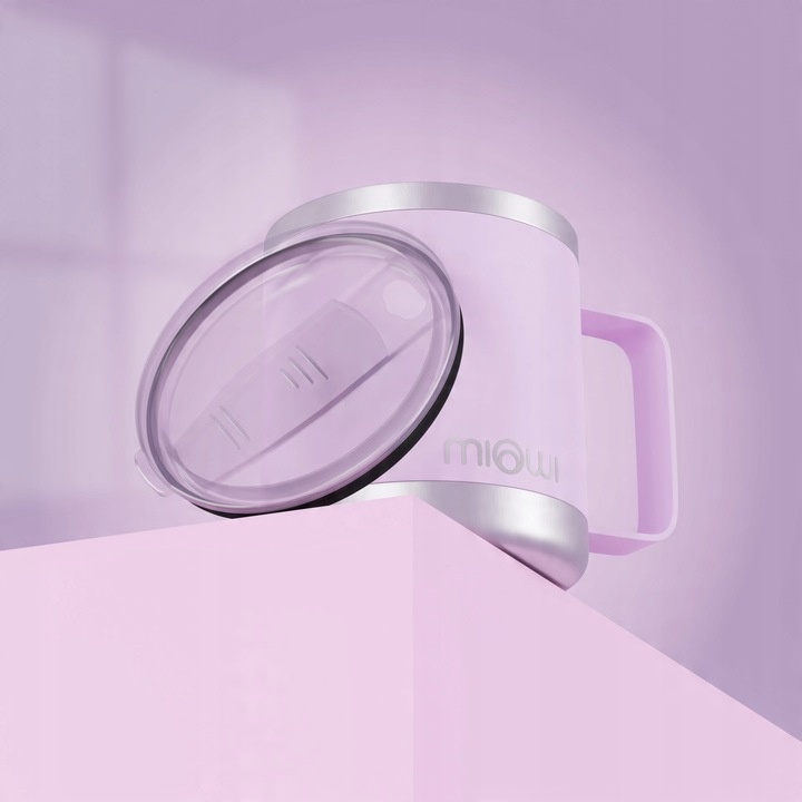 Kubek termiczny z uchwytem kempingowy z pokrywką Miowi 350 ml Różowy