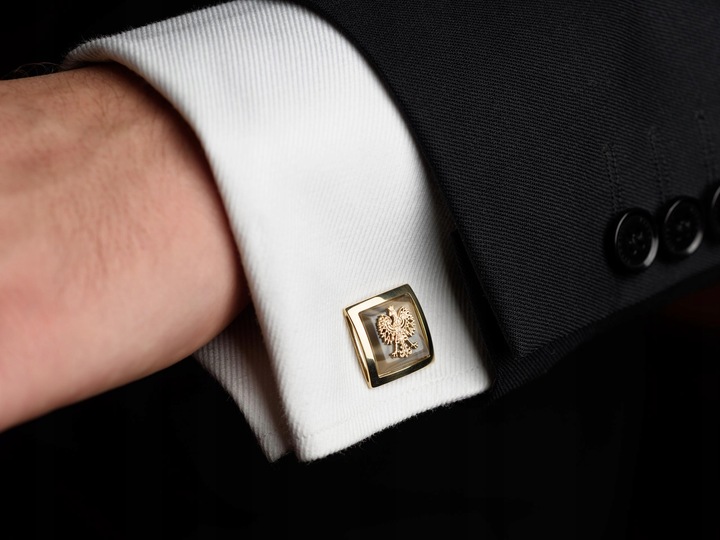 Spinki do mankietów koszuli srebrne 925 złocone złote męskie z orzełkiem