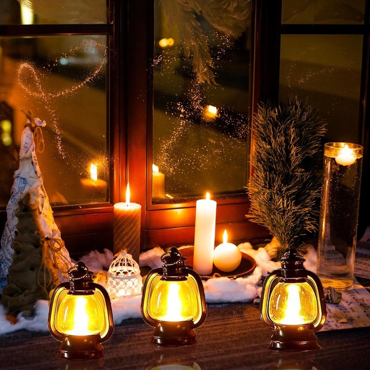 12 szt Mini Latarni w Stylu Vintage, Olejowa, Wisząca Latarnia Naftowa,LED