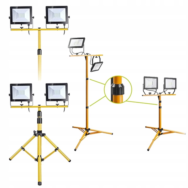 Halogen Naświetlacz LED 2x100W + Statyw Budowlany Z Wtyczką 230V Pokrowiec