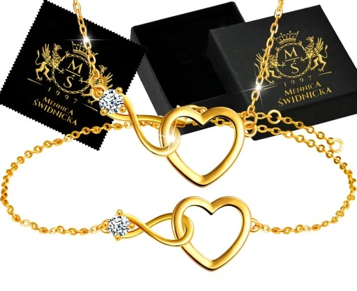 Mennica Świdnicka - Zestaw Złota Bransoletka Naszyjnik Srebro Prezent