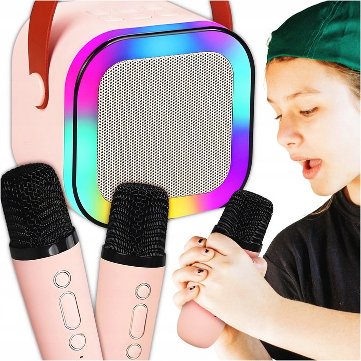 ZESTAW KARAOKE BEZPRZEWODOWY MIKROFON GŁOŚNIK PRZENOŚNY DWA MIKROFONY