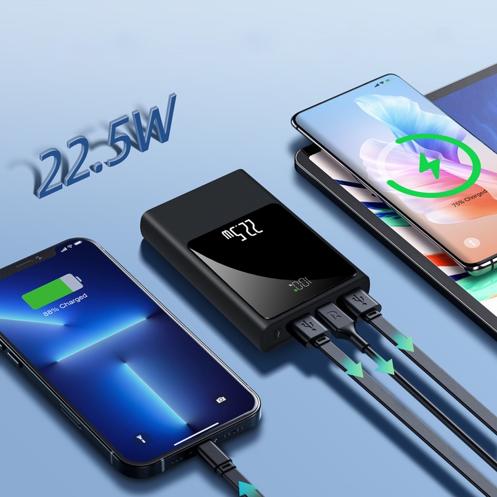 POWERBANK 10000MAH MOCNA SZYBKA ŁADOWARKA 22,5W 2XUSB A/USB-C WYŚWIETLACZ L