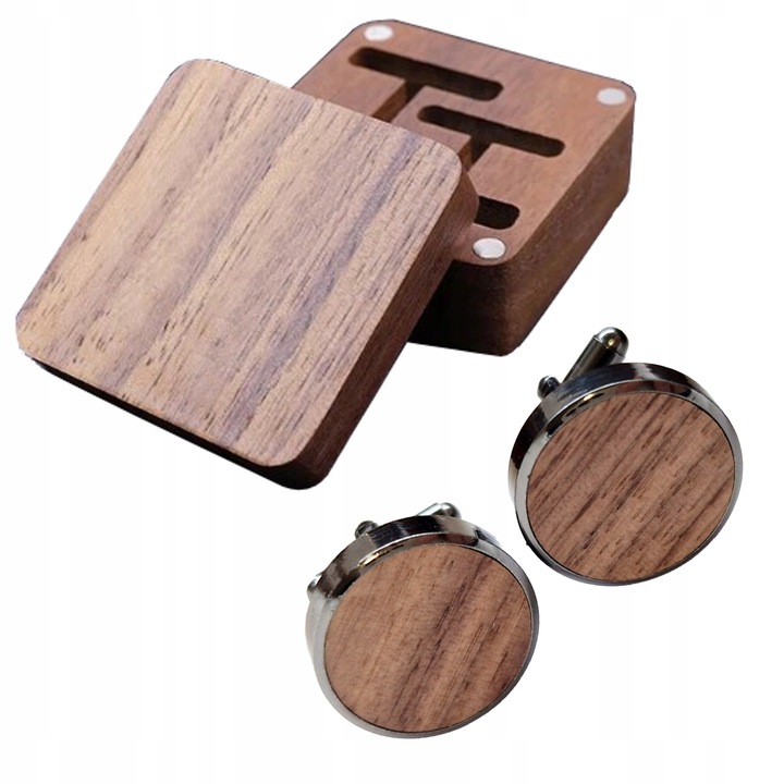 DREWNIANE SPINKI DO MANKIETÓW KOSZULI W PUDEŁKU ZESTAW Z PUDEŁKIEM