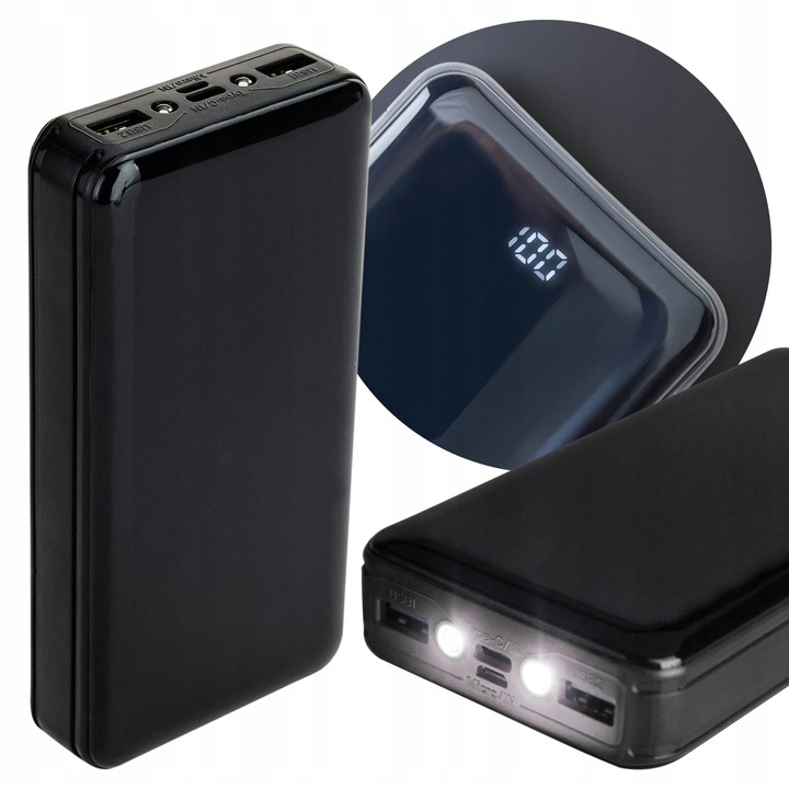 POWERBANK 20000 mAh 2,1A LATARKA LED V ZABEZPIECZENIE przed uszkodzeniem