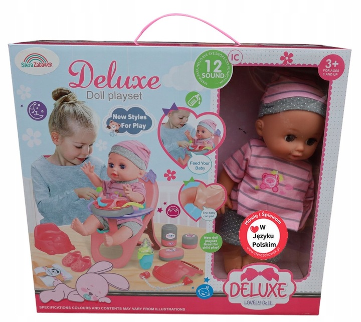 LALKA BOBAS PIJE SIKA MÓWI PO POLSKU PŁACZE 24 DŹWIĘKÓW KRZESEŁKO DO KARMIE