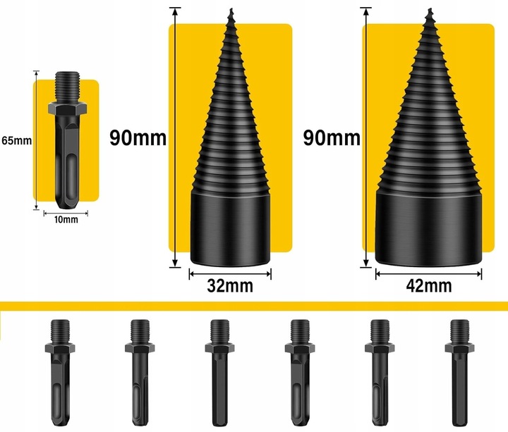 Świder do Drewna Opałowego Wiertło Stożek Łuparka 32 mm 42 mm + Rękawiczki