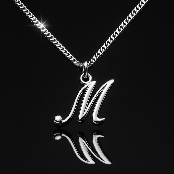 NASZYJNIK Z LITERKĄ LITERKA M PANCERKA SREBRO pudełko łańcuszek srebrny