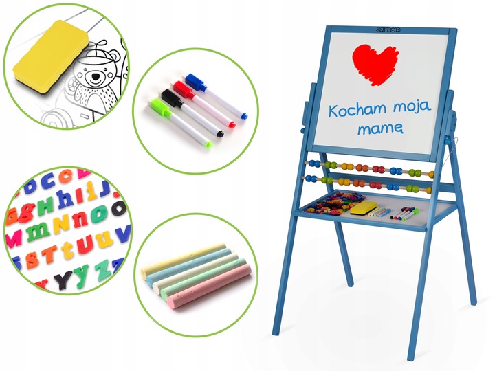TABLICA DWUSTRONNA EDUKACYJNA DLA DZIECI MAGNETYCZNA KREDOWA + AKCESORIA