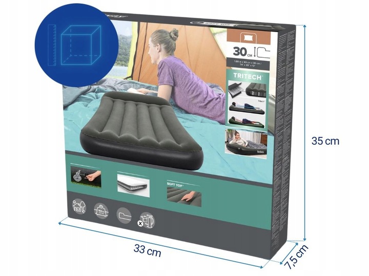 Materac Dmuchany Welurowy Jednoosobowy Łóżko 188x99x30 Bestway MODEL 2025