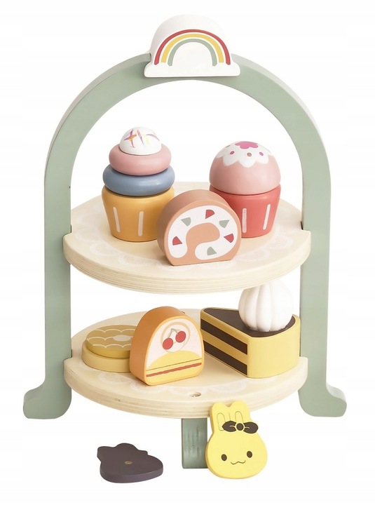 CUKIERNIA DREWNIANY ZESTAW DO HERBATY SERWIS KAWOWY AKCESORIA DO ZABAWY FI