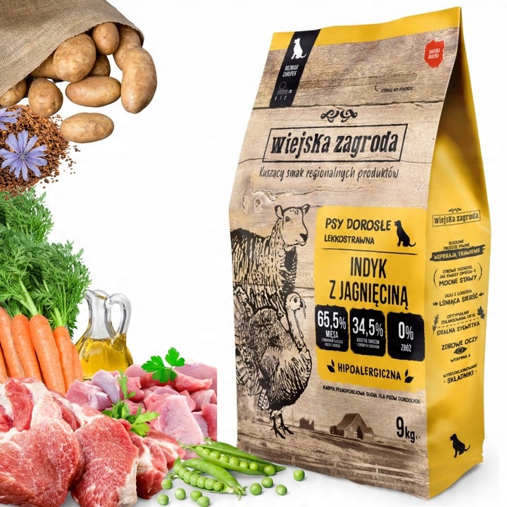 Wiejska Zagroda Karma sucha dla psa INDYK z JAGNIĘCINĄ Średnie rasy M 9kg