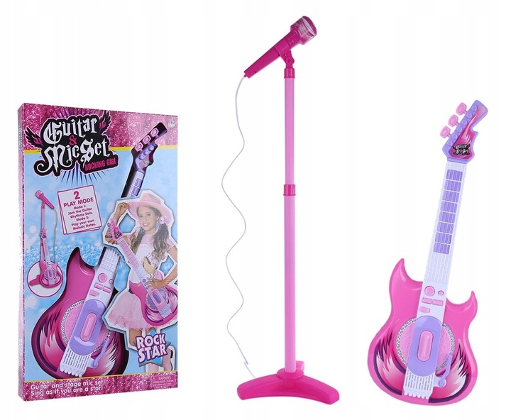 DUŻA GITARA ELEKTRYCZNA ZABAWKA MUZYCZNA DLA DZIECI MIKROFON +STATYW ZESTAW