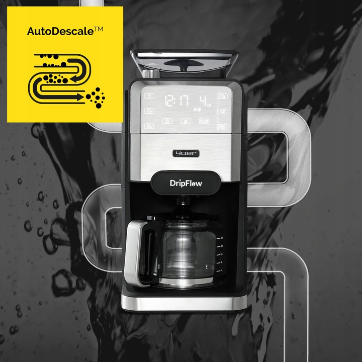 Ekspres przelewowy do kawy z Młynkiem żarnowym Yoer 1520W 1,5L +Programator