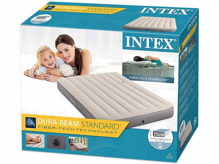 Materac Dmuchany Welurowy 2-osoobowy Turystyczny Łóżko 191x137x25cm Intex