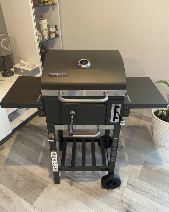 MOCNY GRILL WĘGLOWY OGRODOWY DWA RUSZTY POPIELNIK TERMOMETR DWIE PÓŁKI XXL