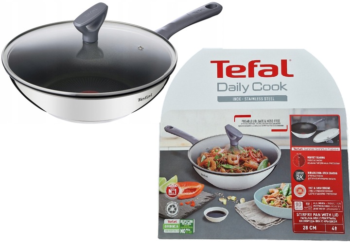 PATELNIA WOK + pokrywka TEFAL G73099 DAILY COOK 28cm INDUKCJA