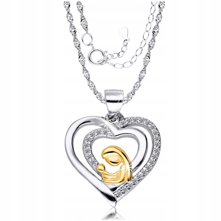 Srebrny Łańcuszek 925 z Medalikiem Sercem Matka Boska na Komunię Chrzest