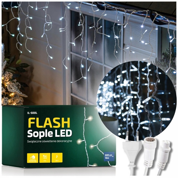 DŁUGIE LAMPKI 500 LED SOPLE ŚWIATEŁKA ŚWIĄTECZNE ZEWNĘTRZNE Z EFEKTEM FLASH