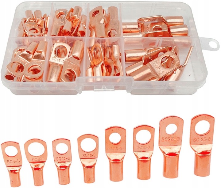 ZESTAW KONEKTORÓW OCZKOWYCH KONEKTOR OCZKOWY NIEIZOLOWANY M6 M8 MIEDŹIANYCH