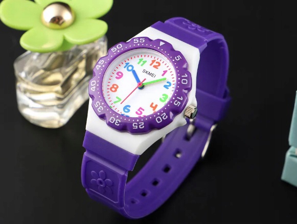 Zegarek dziecięcy SKMEI analogowy różowy fioletowy czytelna tarcza