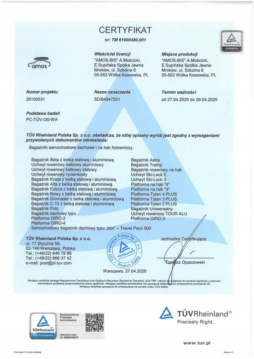 MOCNY UCHWYT ROWEROWY BAGAŻNIK NA DACH ROWER AMOS