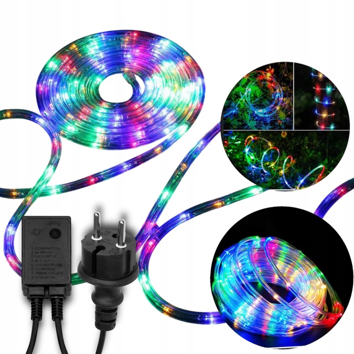 WĄŻ ŚWIETLNY ZEWNĘTRZNY 240 LED LAMPKI CHOINKOWE IP44 10m WIELOKOLOWY