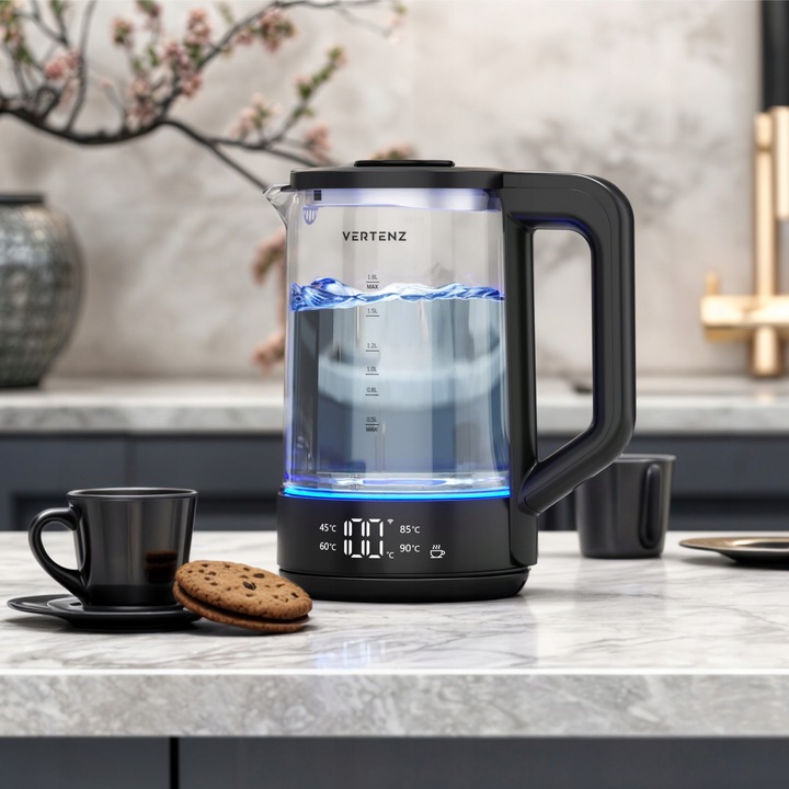 Czajnik Elektryczny LED SMART 2000W Szklany 1,7L Technologia WARM Czarny