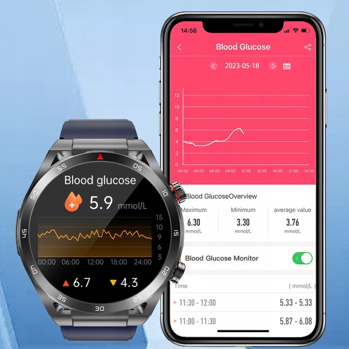 SMARTWATCH ZEGAREK MĘSKI GLUKOZA POMIAR CUKRU EKG CIŚNIENIE MENU POLSKIE