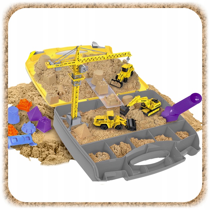 ZESTAW KONSTRUKCYJNY PIASEK KINETYCZNY DŹWIG POJAZDY BUDOWLANE DLA DZIECI