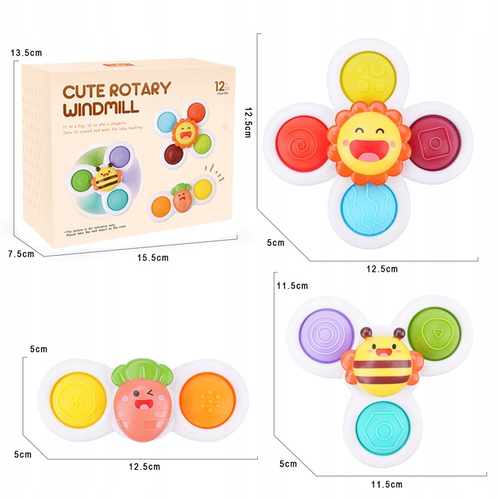 FIDGET SPINNER Z PRZYSSAWKĄ SENSORYCZNĄ KĄPIEL PREZENT GRZECHOTKA 3 SZTUKI