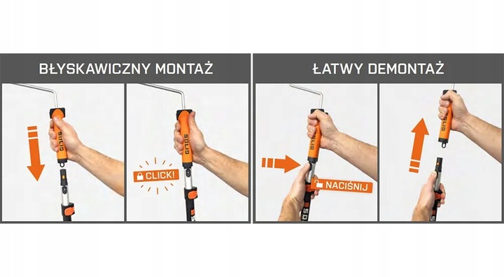 Kij malarski do wałków TELESKOPOWY ALUMINIOWY z systemem CLICK 1,8m SOLID