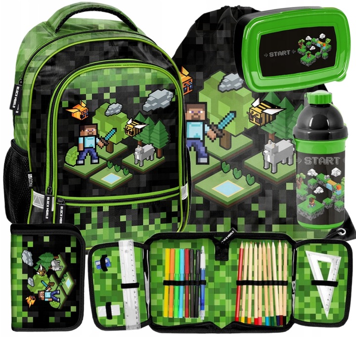 ZESTAW 5 EL. PLECAK SZKOLNY MINECRAFT PIKSELE PIXEL GAME PLECAK MINECRAFT