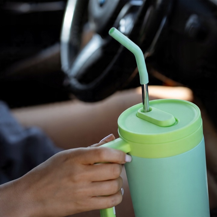 Duży Kubek Termiczny ze słomką i uchwytem OMI Tumbler 1200 ml - Sky