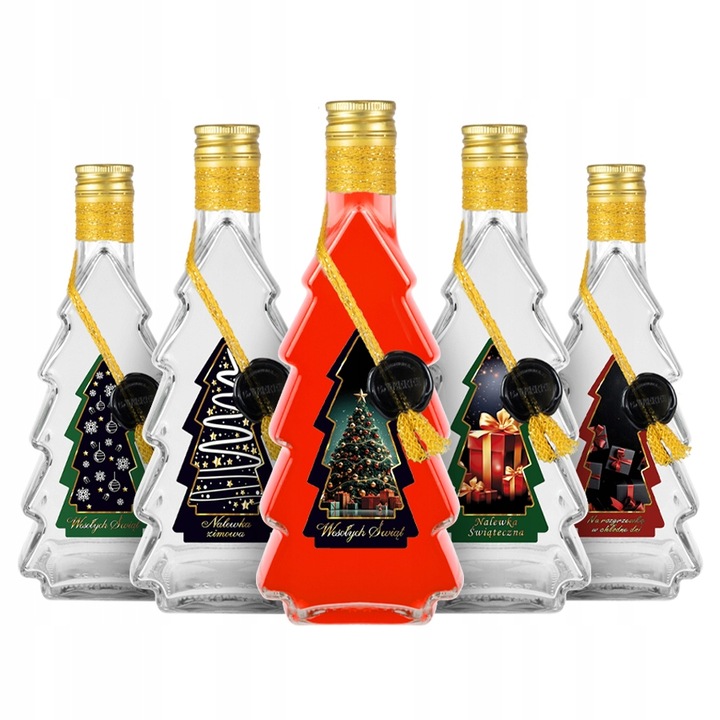 5x Butelki CHOINKA 500ml ZDOBIONA ŚWIĄTECZNA butelki na święta prezent