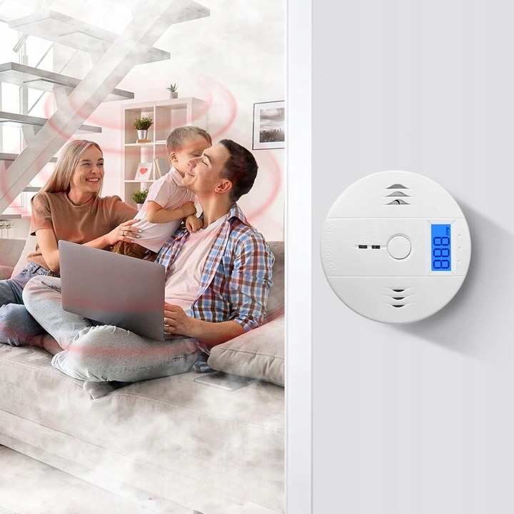 2x CZUJNIK CZADU CO GAZU CERTYFIKOWANY DETEKTOR TLENKU WĘGLA ALARM 85dB LCD